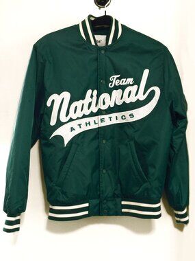 TNA Green Varsity Jacket Team National Athletics XS Bomber Aritzia Nylon Lined